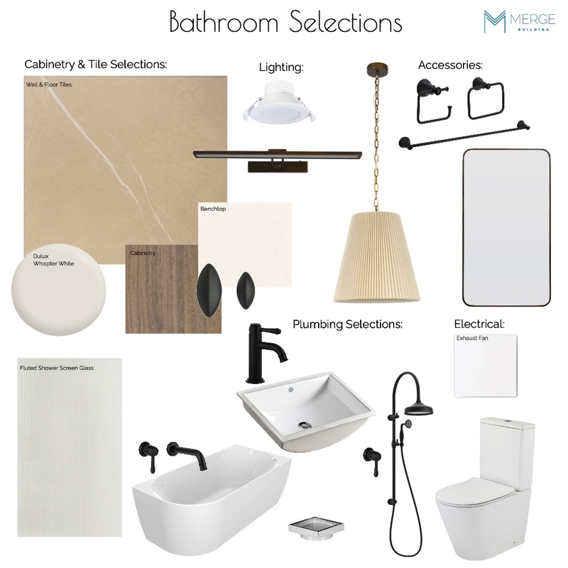 FRENCH - Bathroom Selections with Lighting Mood Board by MERGE BUILDING -Tracy Johnston Interior Designer on Style Sourcebook