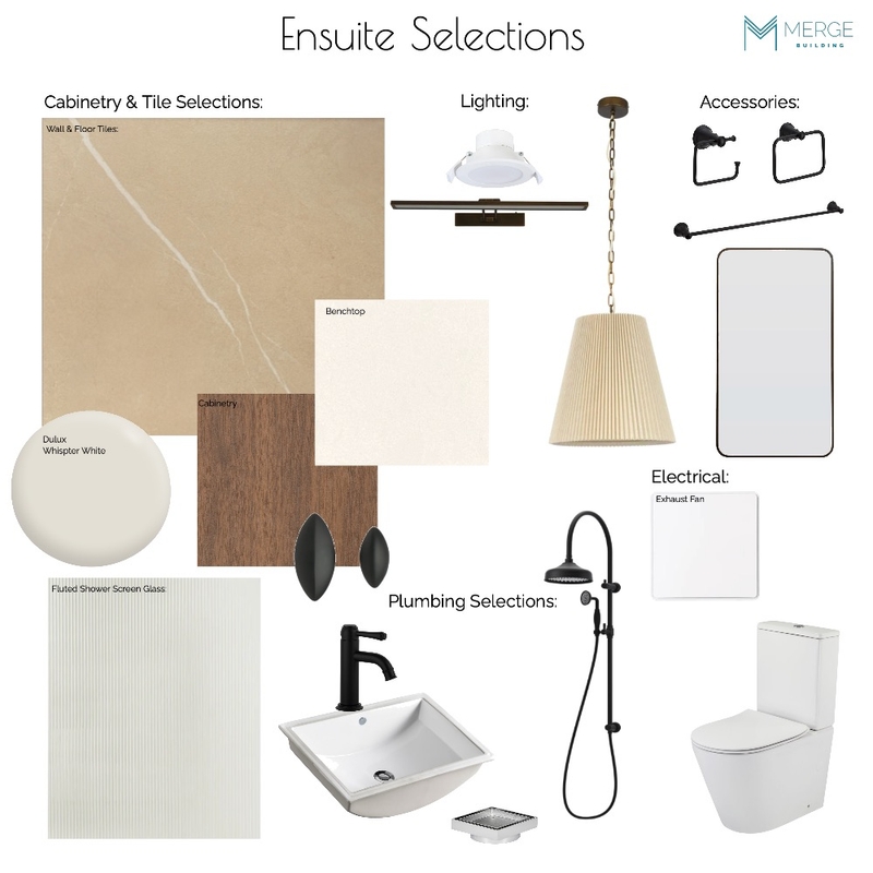 FRENCH - Ensuite Selections with Lighting Mood Board by MERGE BUILDING -Tracy Johnston Interior Designer on Style Sourcebook