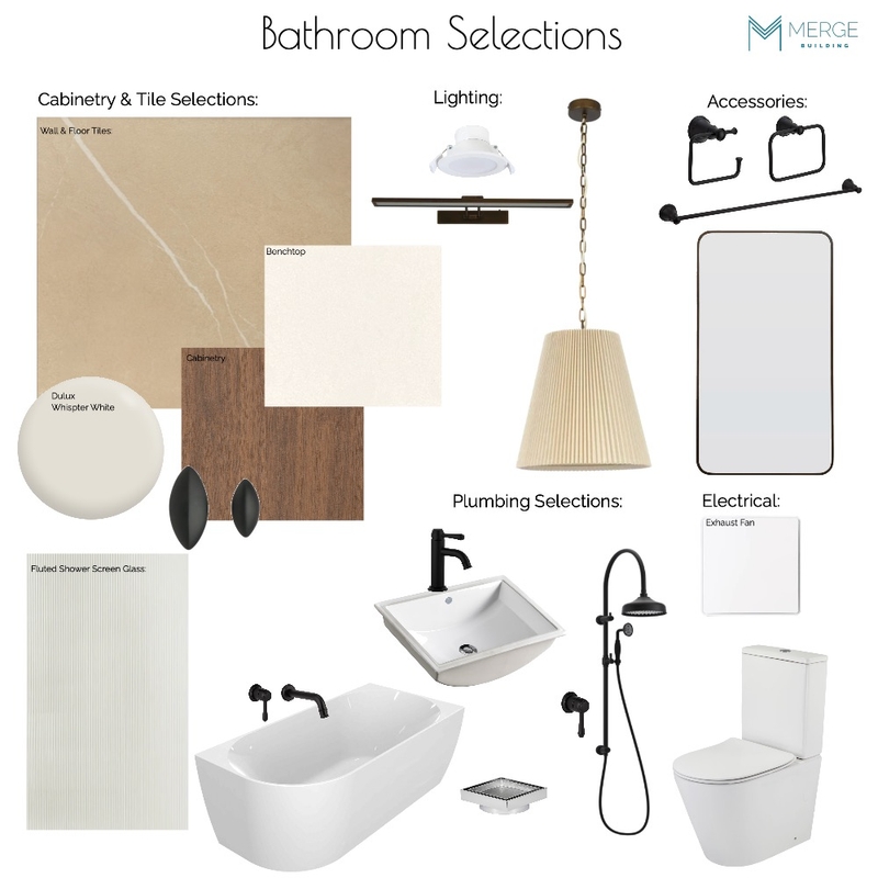 FRENCH - Bathroom Selections with Lighting Mood Board by MERGE BUILDING -Tracy Johnston Interior Designer on Style Sourcebook