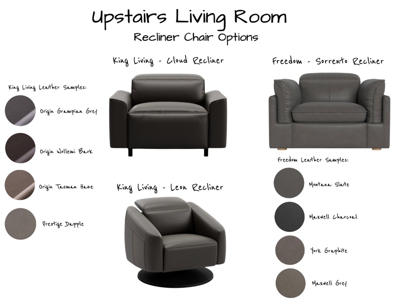 SANCHEZ - Upstairs Parents Living Room Recliner Chairs Options Mood Board by Six Castle Designs on Style Sourcebook