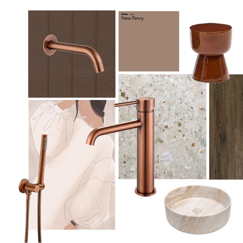 Brushed Copper and Stone Bathroom Mood Board by Aquaperla on Style Sourcebook