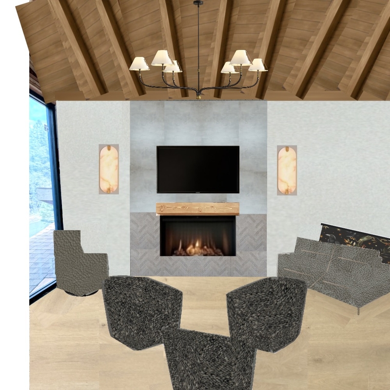 Cabin Loft - light tile/pattern w lampshades chandelier Mood Board by AlexaWhitehurst on Style Sourcebook
