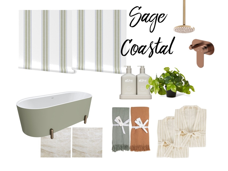 Ticking Stripes Green Indigo Wallpaper in Sage Coastal Bath Mood Board by Janiel on Style Sourcebook