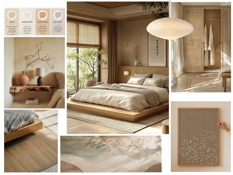 Japandi Bedroom Interior Design Mood Board by Pineconedream