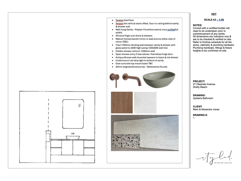 Jones Upstairs Bathroom Elevation Concept Mood Board by Styled Interior Design on Style Sourcebook