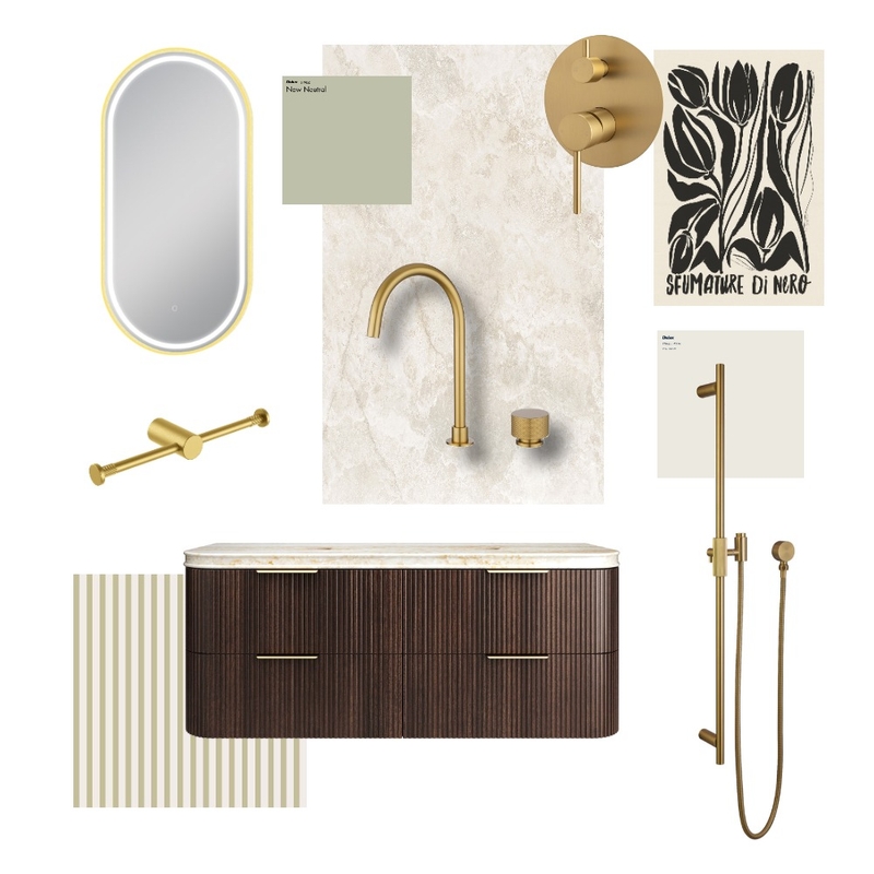 Moon Brushed Brass Bathroom Interior Design Mood Board by Aquaperla