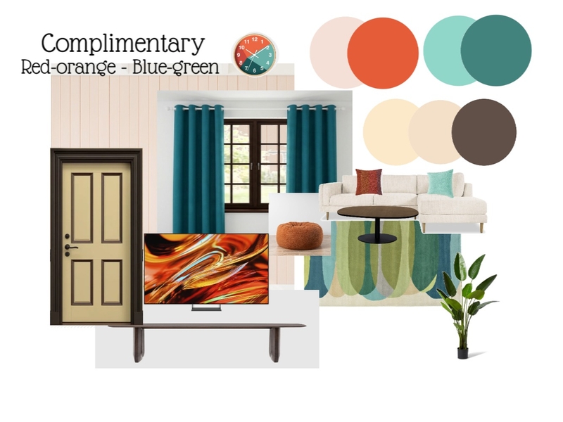 Color Harmony: Complimentary (Red-orange:Blue-green) Interior Design Mood Board by Ann Clariz Yap-Arcilla
