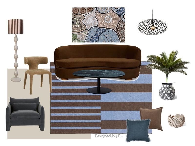 Blue n Brown Living Room Interior Design Mood Board by DebJordan101@gmail.com