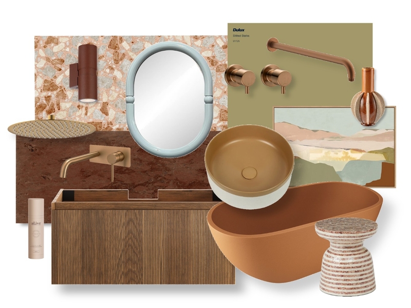 Mid Century Modern Bathroom Interior Design Mood Board by Genevieve & James Interiors Mid Century Modern Bathroom Interior Design Mood Board by Genevieve & James Interiors